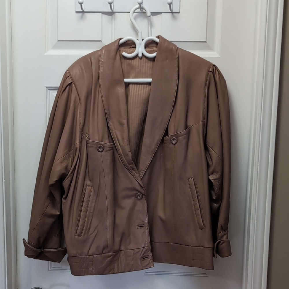 Elegant Tan Genuine Leather Women's Blazer